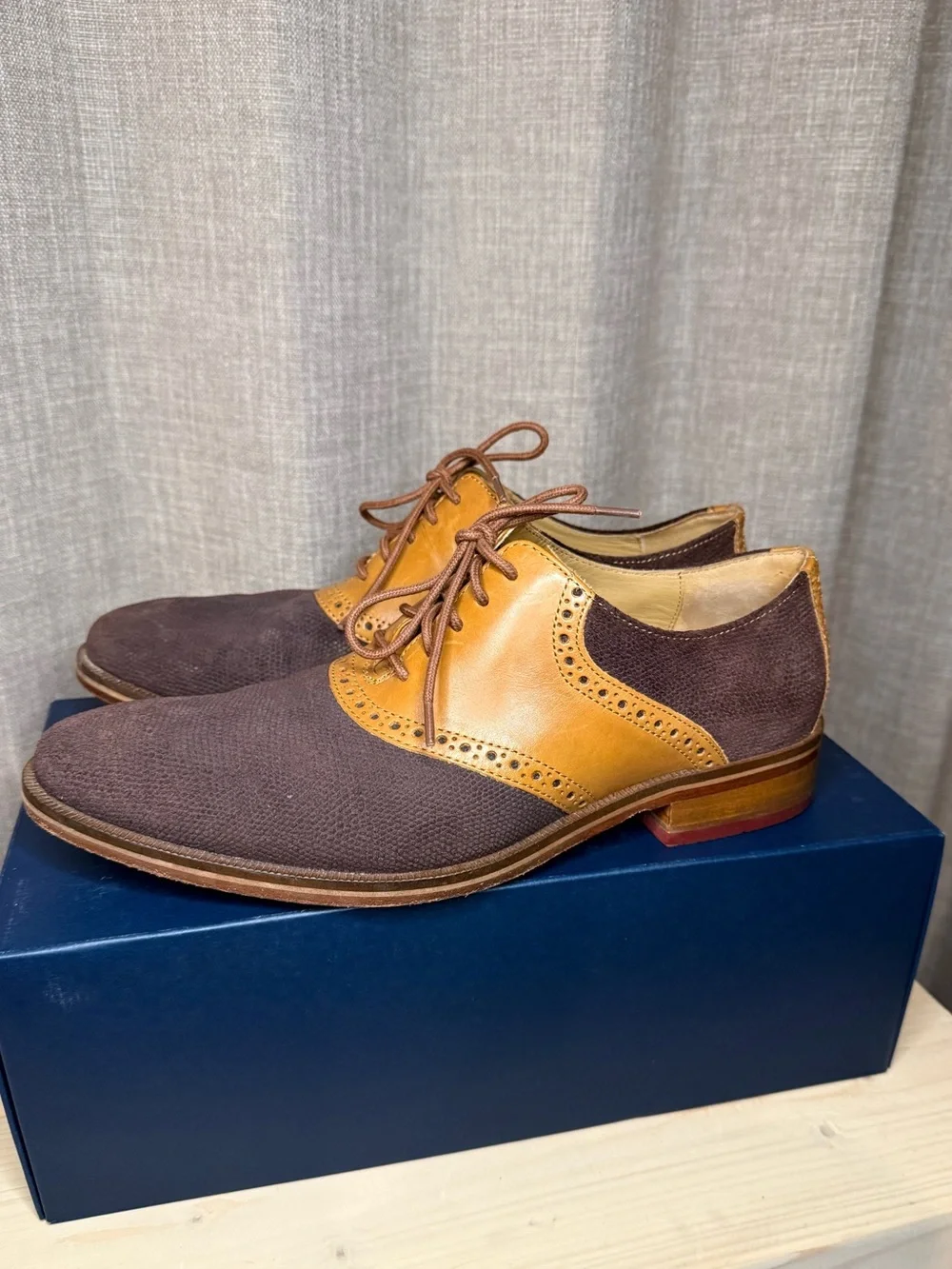 Cole Haan Colton Leather Fabric Saddle Oxford Shoes 8.5 M Brown